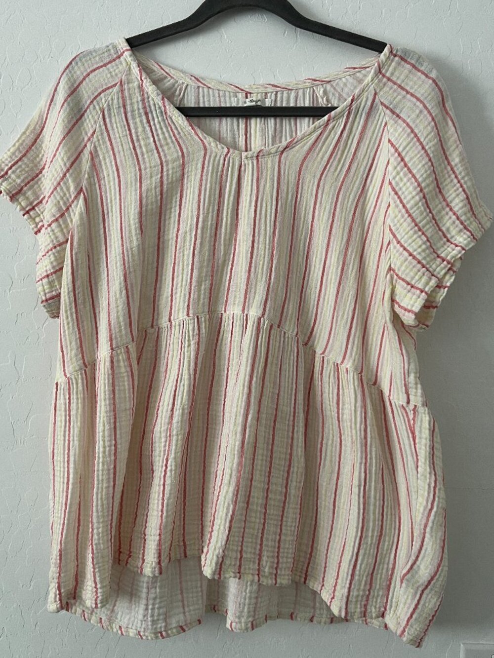 Maurices XL Cotton Gauze Babydoll Top Pink Stripe Boho Cottagecore
